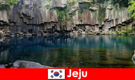 Jeju Güney Kore'nin güzel volkanik manzarasına egzotik uzun mesafeli seyahat
