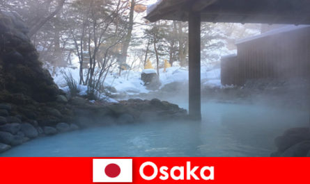 Osaka Japan, kaplıcalarda banyo yapan spa misafirlerini sunuyor